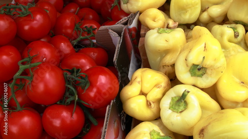 Hhealthy peppers and tomato on the green market