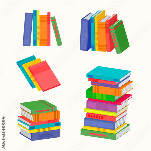 Set of piles of colorful books