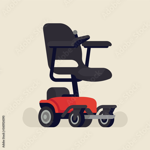 Cool vector design element on reduced mobility solution item electric wheelchair or powerchair with joystick controller on armrest