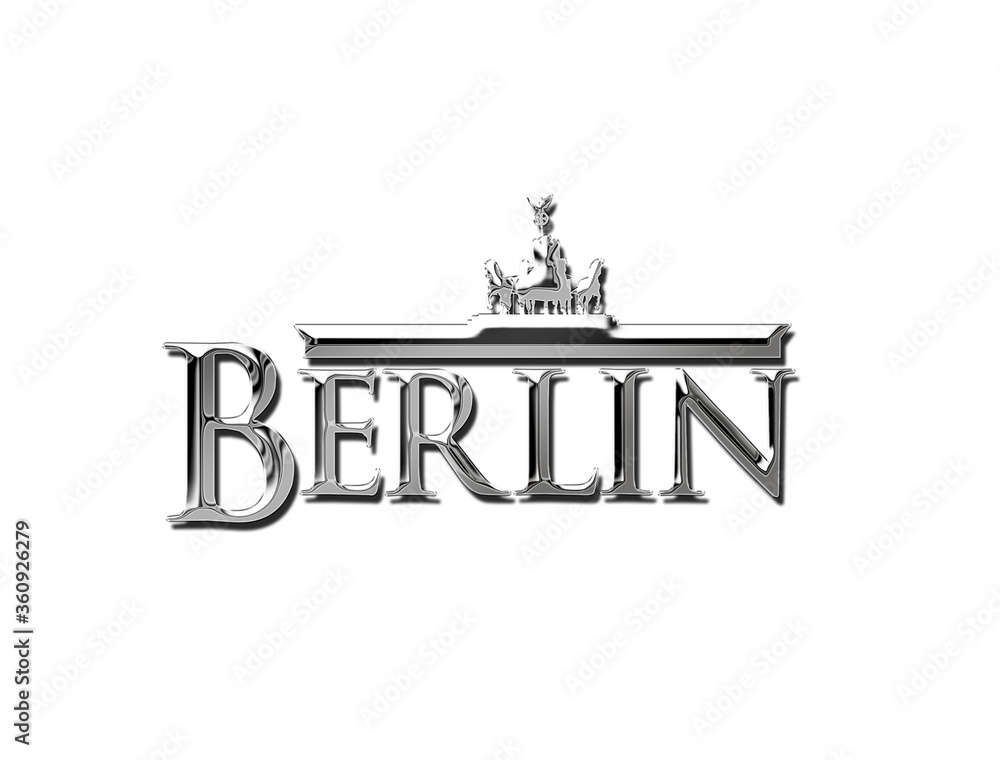 isolated metallic, chrome berlin emblem, script and text. Berlin symbol . 3d illustration - obrazy, fototapety, plakaty 