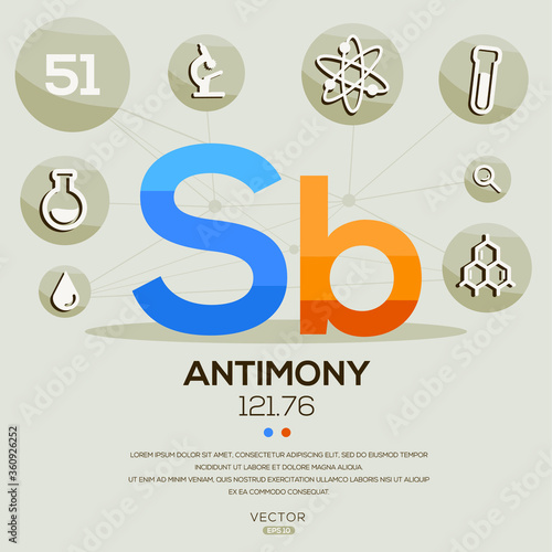 SB (Antimony)The periodic table element,letters and icons,Vector illustration.