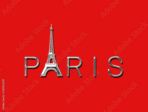 isolated metallic, chrome paris emblem, script and text. Paris symbol . 3d illustration