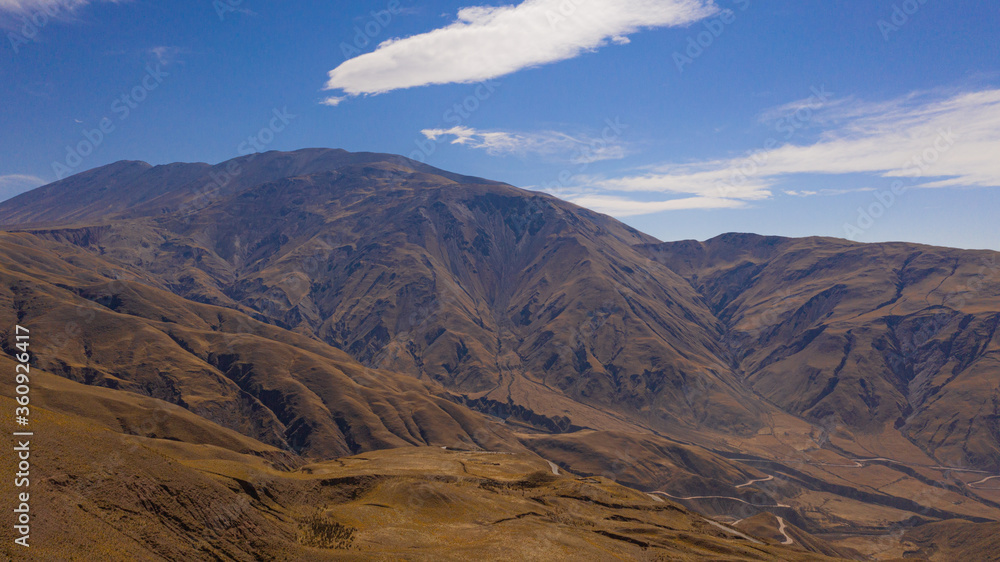 Fototapeta premium Aerial view of drones from Northern Argentina, mountains, valleys, routes and peaks.