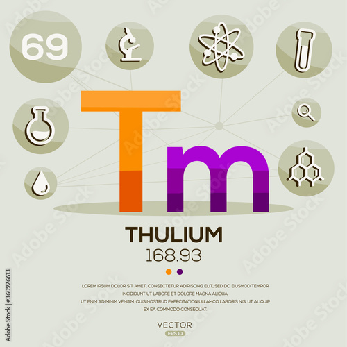 TM (Thulium)The periodic table element,letters and icons,Vector illustration.