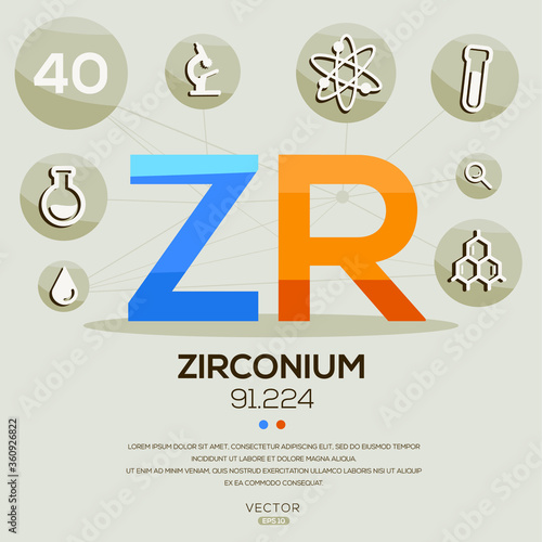Zr (Zirconium)The periodic table element,letters and icons,Vector illustration.