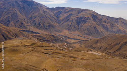 Aerial view of drones from Northern Argentina  mountains  valleys  routes and peaks.