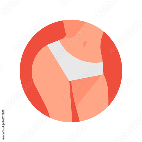 Woman pelvic health and self care themed flat style vector design element with curvy female hips, white panties and abdomen area