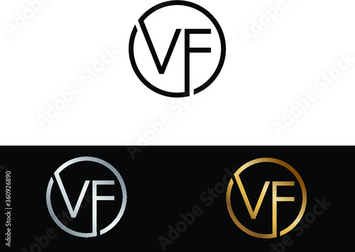 VF initial letters circle shape business logo red and black color photo