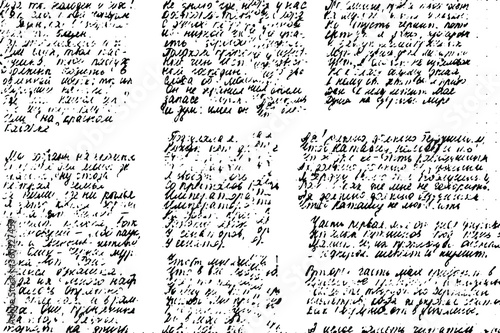 Background of poems written by hand in an unreadable, illegible handwriting. Handwritten text of a lyric written in a tight handwriting. Poems written in ink. Vector illustration. Overlay template.