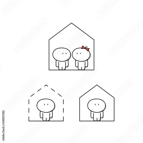 Cute man and woman at home. House purchase and apartment rent, project and building plan, living alone and together, single and family life cartoon vector illustration.