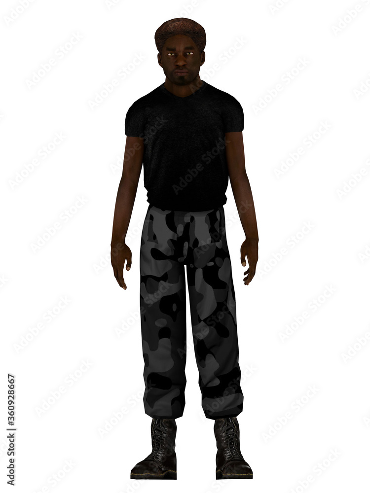 3D render of a handsome African American man in casual clothing on white background. 3D render of a handsome African American man in casual clothing on white background.