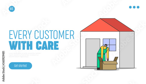 Wallpaper Mural Relocation service landing page with loader man carrying cardboard boxes to new house Torontodigital.ca