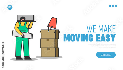 Express home moving service website landing page design. Fast delivery and stuff relocation concept