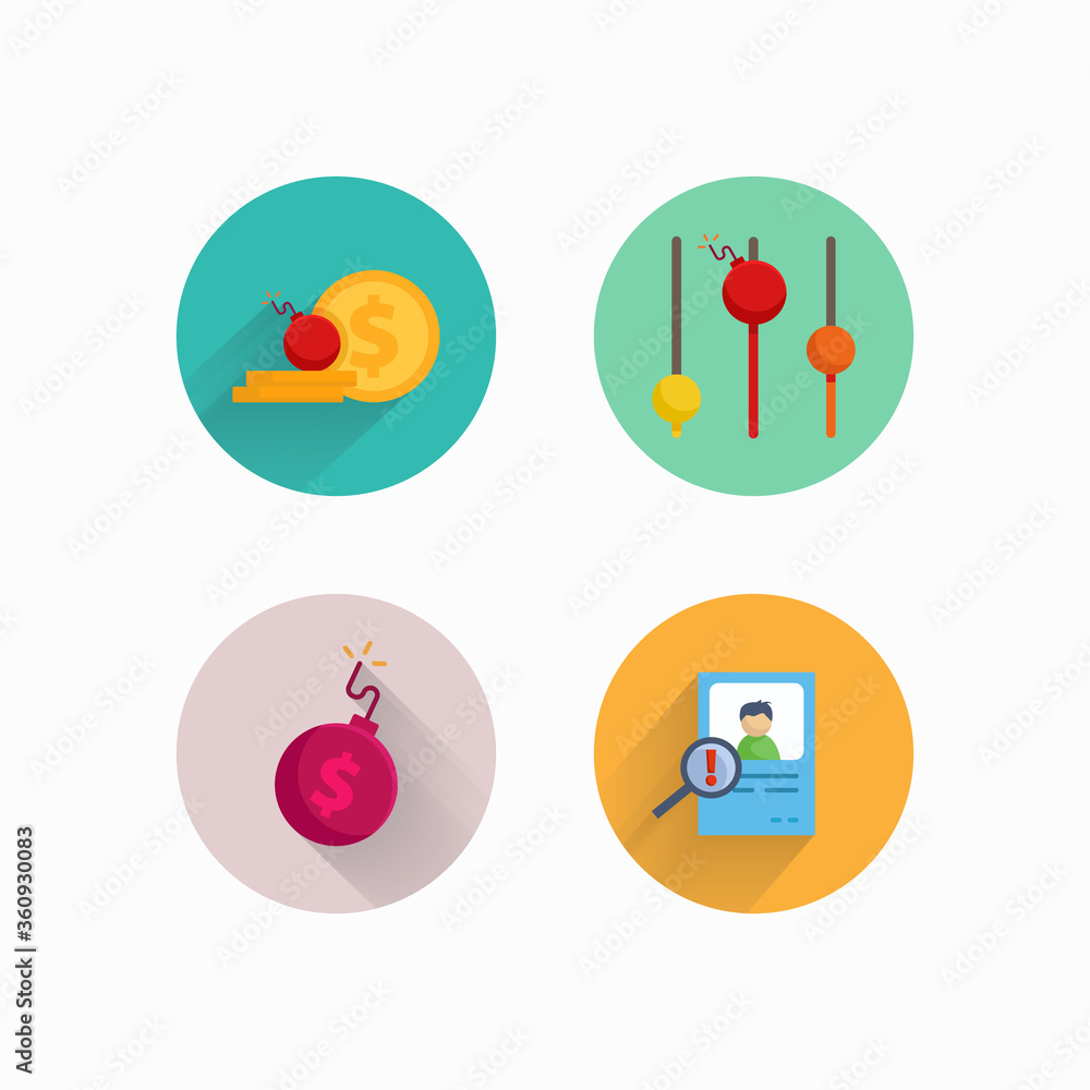 risk investment, risk business, level of risk flat icon set with long shadow risk investment, risk business, level of risk flat icon set with long shadow