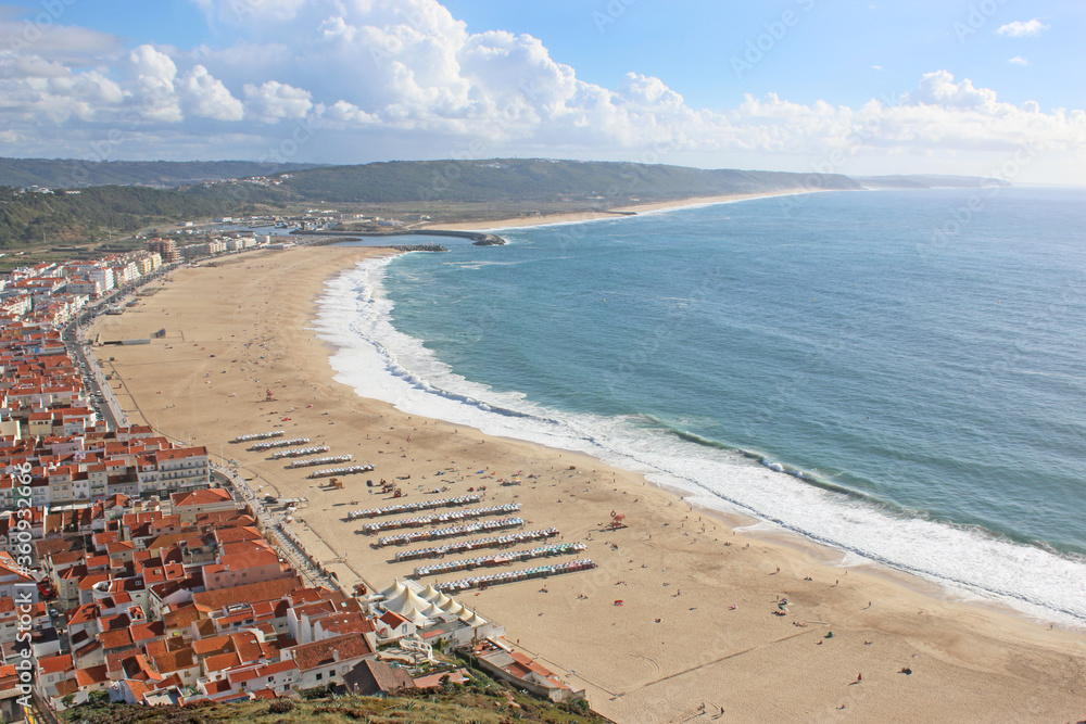 Nazare town and beach from Sitio, Portugal	