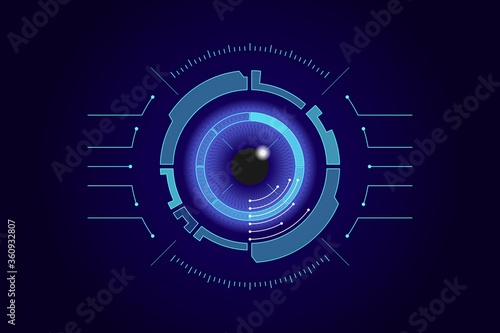 Eye scanner interface. HUD style hologram scanning a blue eye. Vector illustration.