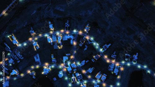 Beauty illuminated at night, a panoramic aerial view to streets