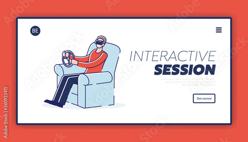 Landing page for vr simulation website. Home car driving simulator for gaming technology