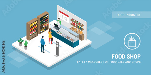 Safety measures at the food shop during coronavirus epidemic