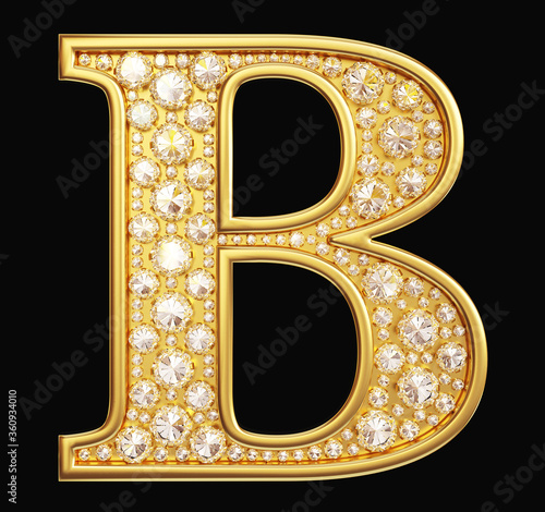 Obraz na płótnie Golden letter B with diamonds on black background