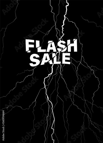 Black and white lighting strom poster design template, flat minimal elements with flash sale fonts design