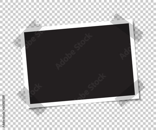 Empty photo with a shadow is glued with tape. Vector illustration.