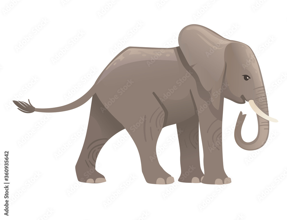Cute adult elephant on the walk cartoon animal design flat vector illustration isolated on white background