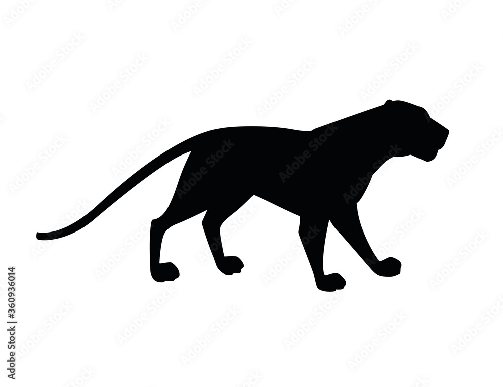 Black silhouette adult lioness african wild predatory cat female lion cartoon cute animal design flat vector illustration isolated on white background