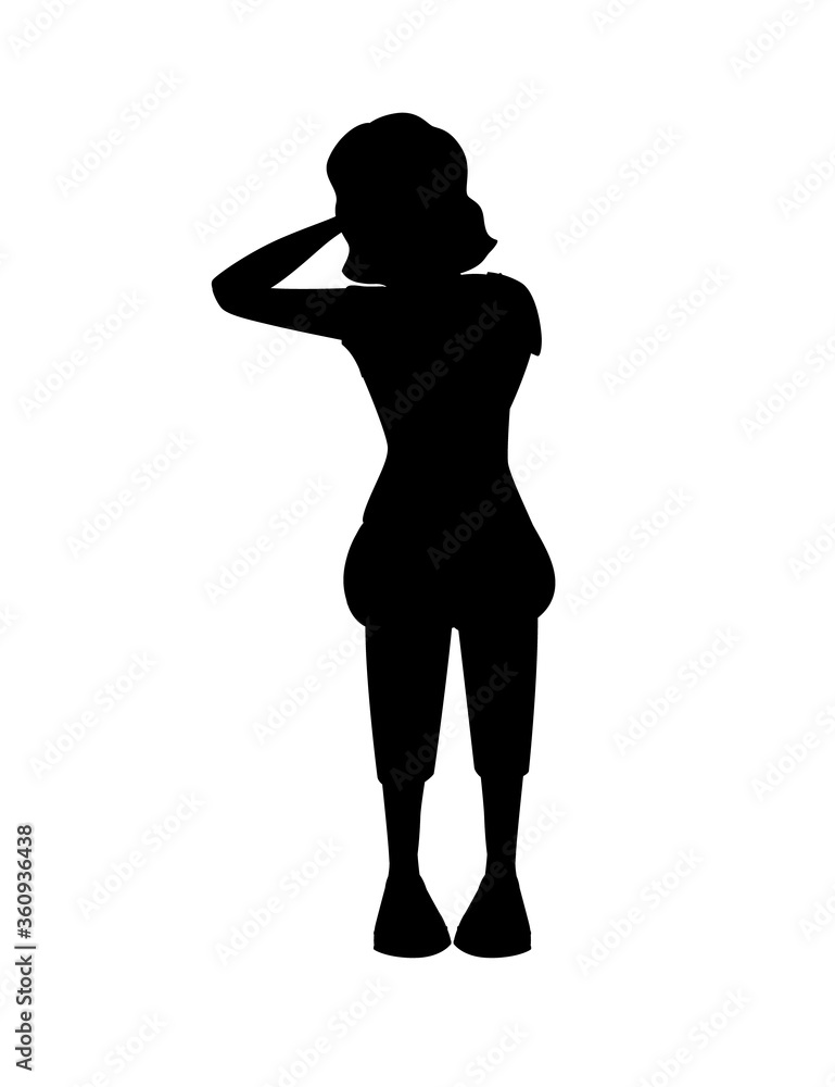 Black silhouette young girl in sitting pose wearing casual clothes cartoon character fashion female model design flat vector illustration isolated on white background