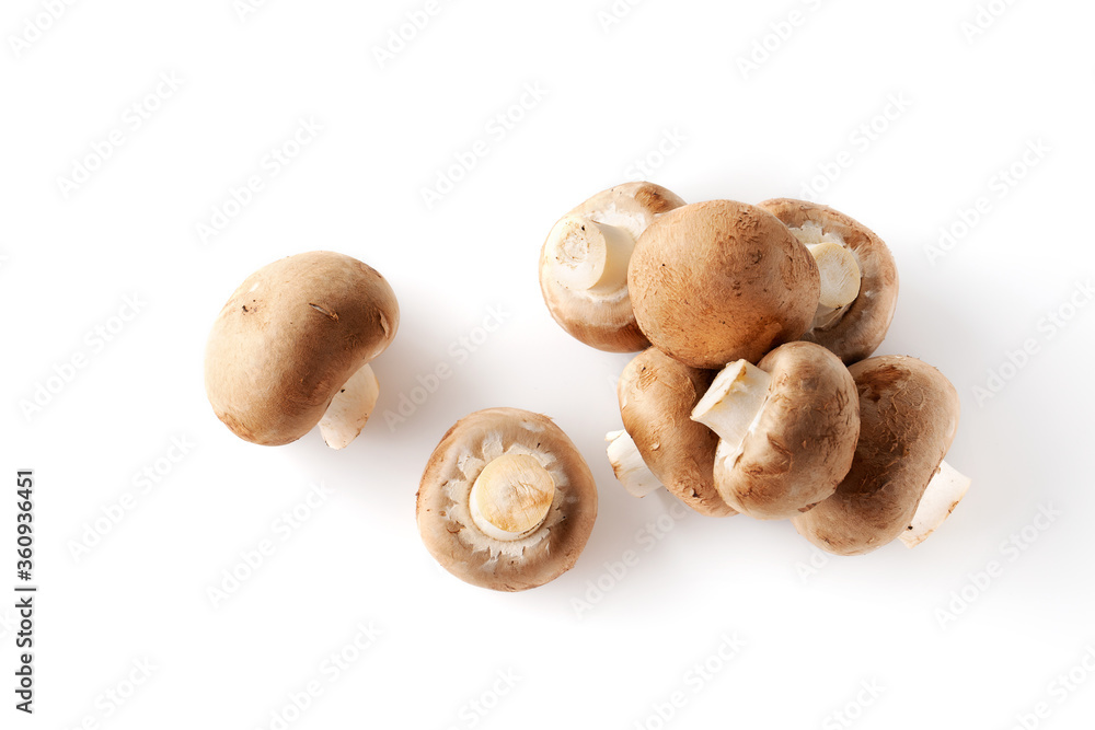 Royal mushrooms on white background. Healthy food. Top view. Royal mushrooms on white background. Healthy food. Top view.
