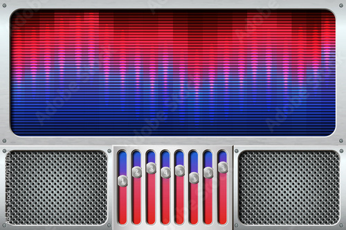 Equalizer with visualization, stereo speakers, and faders.