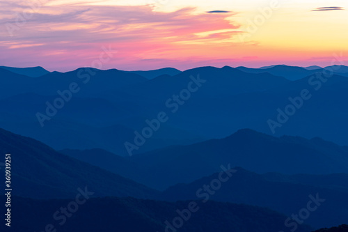 Rows and rows of mountain ridges of the Blue Ridge mountains in early fall