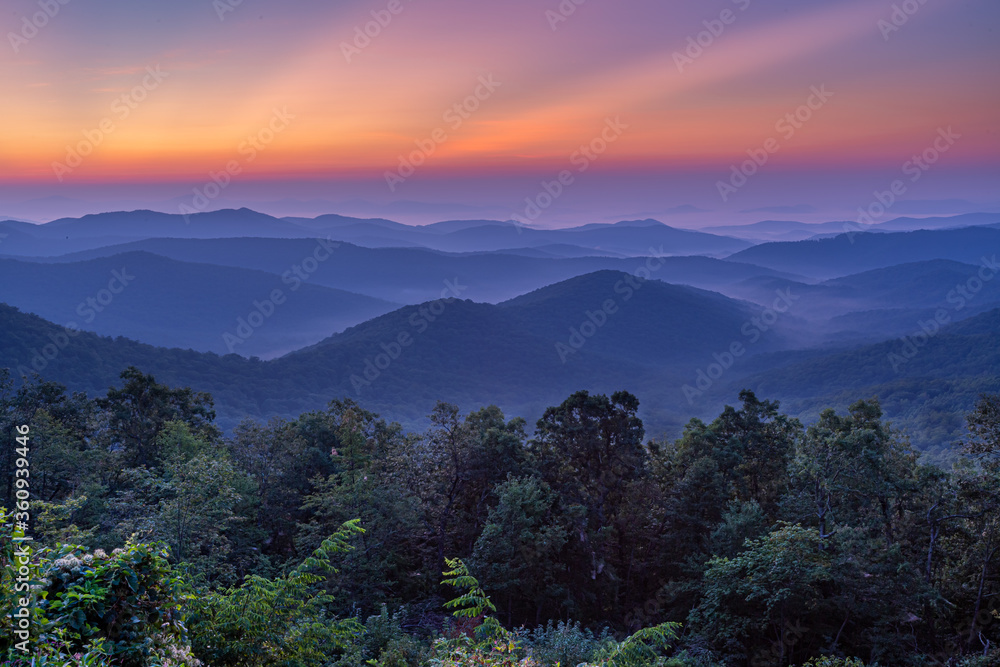 Sunrise over Blue Ridge Parkway at the Mills River Overlook