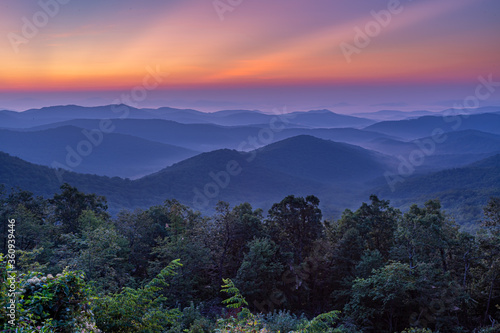 Sunrise over Blue Ridge Parkway at the Mills River Overlook © Jo