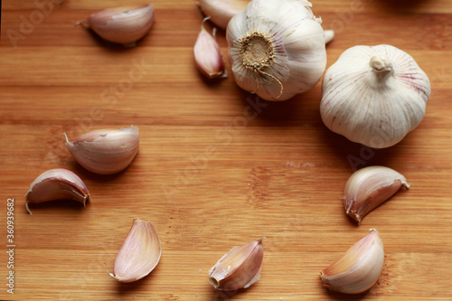 garlic on a wooden board