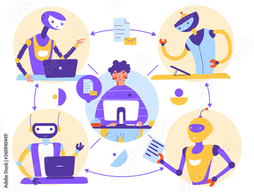 Business process robotization automation. Remote Work Concept. Vector illustration, flat design.