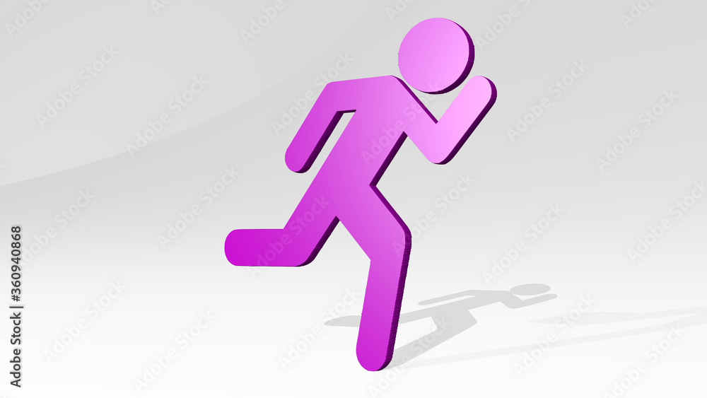 man running on the wall. 3D illustration of metallic sculpture over a white background with mild texture. active and athlete man running on the wall. 3D illustration of metallic sculpture over a white background with mild texture. active and athlete