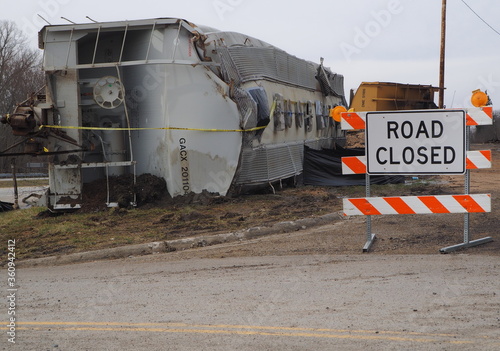 Canvas Print Train wreck hopper car on its side