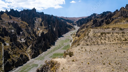 Aerial view of the Valley of the Souls in La Paz. Beautiful rock formations in Bolivia