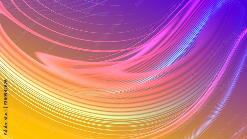 Abstract purple yellow gradient geometric background. ์Neon light curved lines and shape with colorful graphic design.