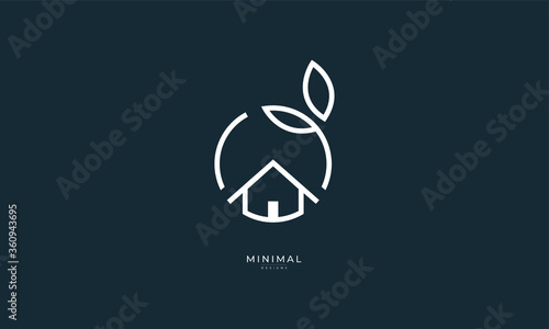 A line art icon logo of a house / home with a leaf circle	