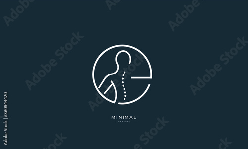 A minimal abstract icon logo of a spine with a person back inside a letter E