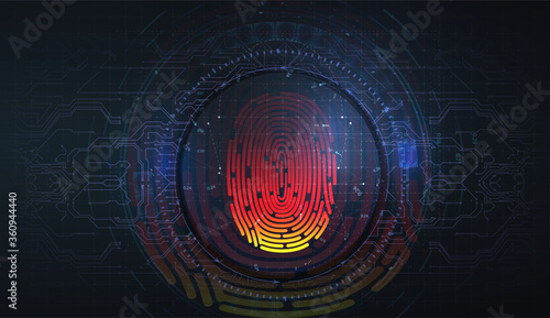 Fingerprint scanning  security system concept on technology background. Biometric identification.Hud. Safety Internet. Digital touch scan identification or electronic sensor authentication. Web banner