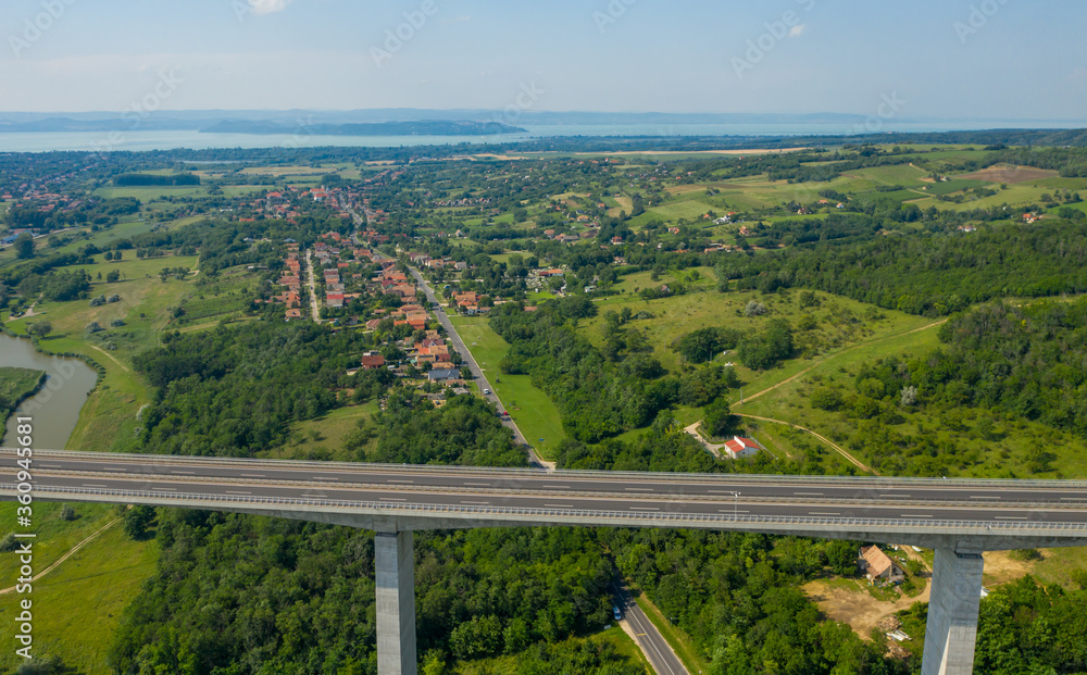 Fototapeta premium Aerial view of Koroshegy Viaduct in Hungary.