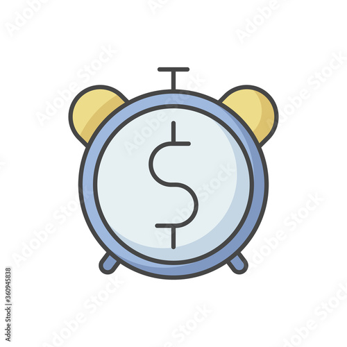 Countdown to payout RGB color icon. Alarm clock with dollar sign. Future fund. Money viability. Financial asset. Time to pay loan. Future income. Bank payback. Isolated vector illustration