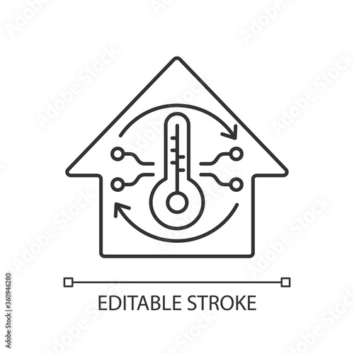 Central air conditioning linear icon. Large home ventilation system thin line customizable illustration. Contour symbol. House cooling and heating. Vector isolated outline drawing. Editable stroke