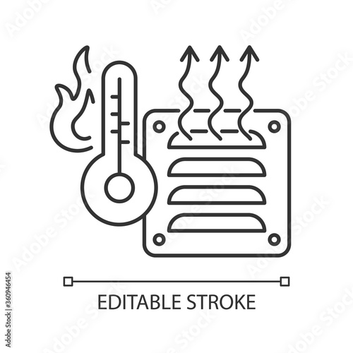 Electric heater linear icon. Air heating device, domestic amenity thin line customizable illustration. Contour symbol. Winter climate control. Vector isolated outline drawing. Editable stroke