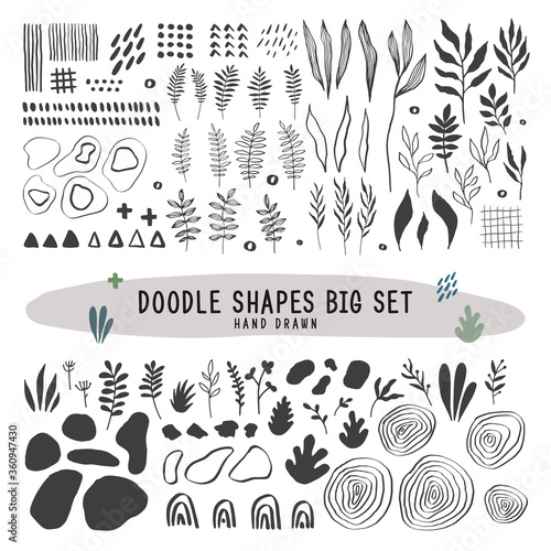 Doodle shapes big set hand drawn. Vector flat illustrations. Big set of various doodle objects.