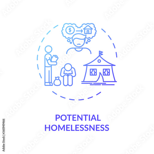 Potential homelessness blue gradient concept icon. Unemployment problem. Crisis in economy. Jobless person. Social issue idea thin line illustration. Vector isolated outline RGB color drawing