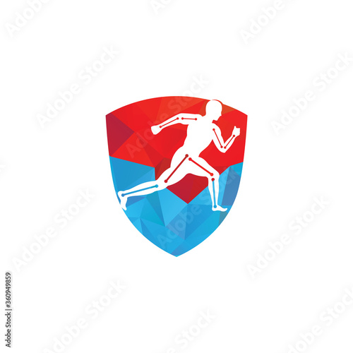 Physiotherapy treatment shield shape concept logo design template vector with people run. Colorful vector health. Physiotherapy clinic logo. Physiotherapy logo. Free Download Physiotherapy treatment shield shape concept logo design template vector with people run. Colorful vector health. Physiotherapy clinic logo. Physiotherapy logo. - GFXLoad